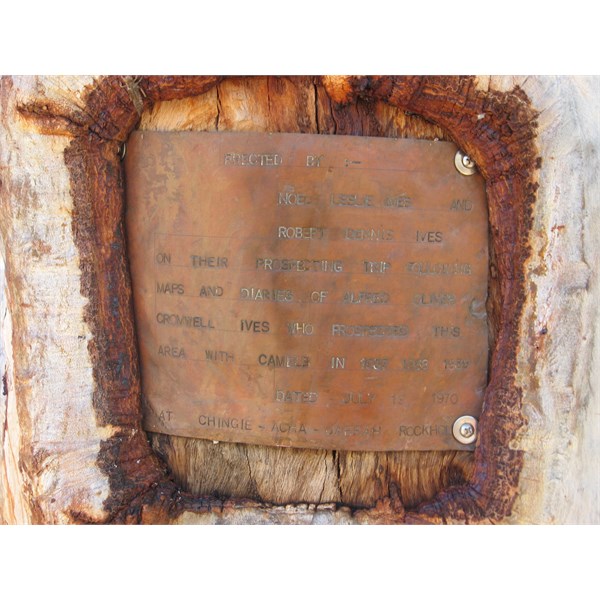 Wild West Ives plaque erected by his sons at Rudall River