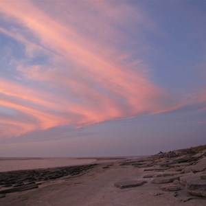 Sunset colours over shellgrit rocks