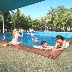 Relaxing by the pool at Kirra Beach Tourist Park, Gold Coast