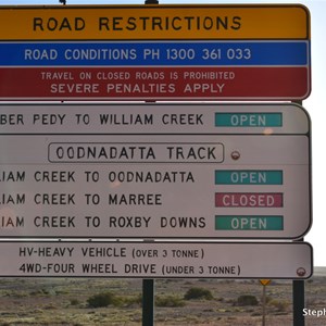 William Creek Road Conditions Sign 