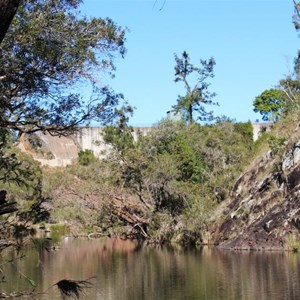 The wall of Moogerah Dam from down stream.