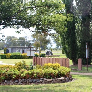 The amenities block viewed through the gardens