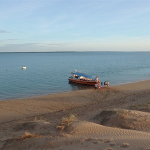 View from the high point of the island, looking at the Sea Darwin cruise boat, 29 June 2018