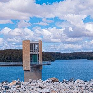 View driving across the dam wall