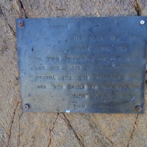 Plaque left at Pinbi Water Hole in 1970 by descendants of Alfred Ives