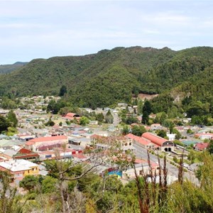The main town area of Queenstown. Note the railway station.