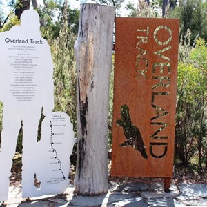 Marker for the finish (or start) of the Overland Track walk