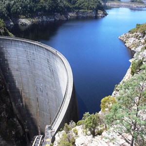 The wall of the Gordon River Dam