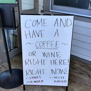 Welcome sign at the cafe