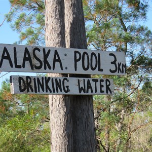 Sign at turnoff to pool