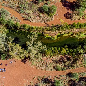 Drone view over Kalgan Creek above this camp area