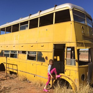 Yellow Bus at the abandoned Betoota Hotel