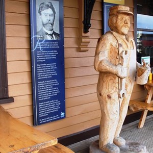 A carving of a railway repair man at the station cafe