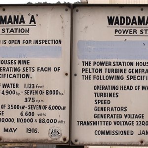 Information signs at the entry to Waddamana power sataion