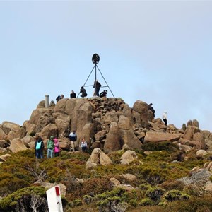 The trig point at the summit of Mount Wellington