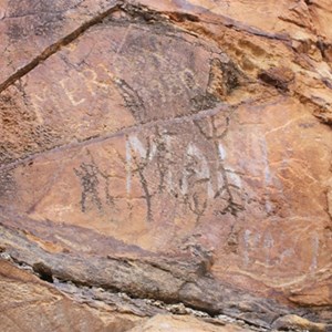 Petroglyphs and graffiti at Fish Pool