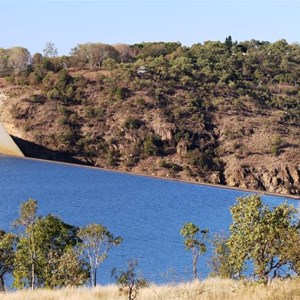 The caravan park is on the hill overlooking the dam