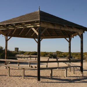 Rotunda huts offer shade/shelter
