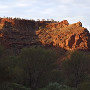 Sunset on the buttresses surrounding Temple Gorge Campground