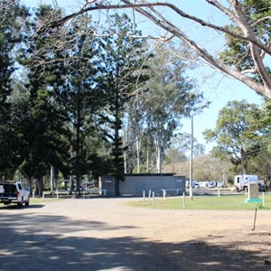 Amenities block and camping area at Gin Gin rest area