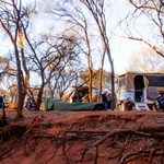 Camp on dry river bank