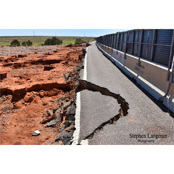 Major damage to the Stuart Highway south of Pimba